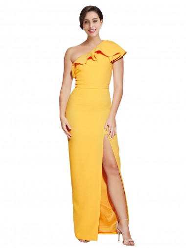 Sleeveless Saffron One Shoulder Stretch Crepe Sheath Formal Evening Gown / Prom Dress / Bridesmaid Dress Brisbane