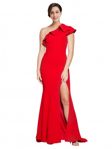 Sleeveless Red One Shoulder Stretch Crepe Sheath Semi Formal Evening Dress / Prom Dress / Bridesmaid Dress Brisbane