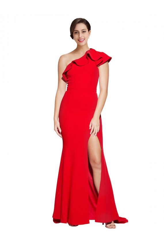 Sleeveless Red One Shoulder Stretch Crepe Sheath Semi Formal Evening Dress / Prom Dress / Bridesmaid Dress Brisbane