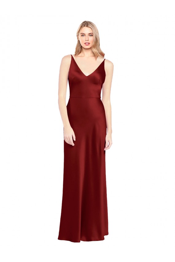 Sleeveless Spaghetti Straps V-Back Stretch Satin A-Line Formal Evening Gown / Prom Dress / Bridesmaid Dress Brisbane