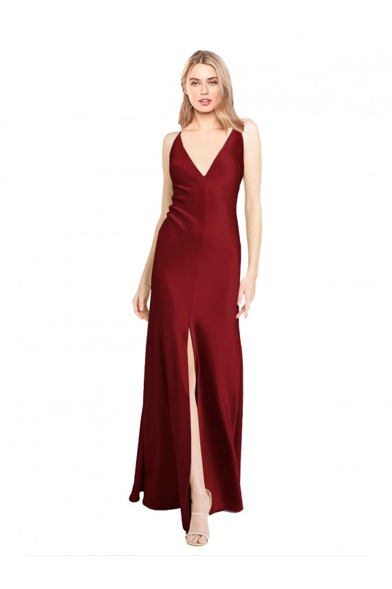 Sleeveless V-Neck V-Back Stretch Satin A-Line Black Tie Evening Gown / Prom Dress / Bridesmaid Dress Brisbane