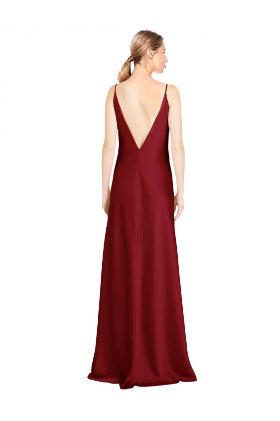 Sleeveless V-Neck V-Back Stretch Satin A-Line Black Tie Evening Gown / Prom Dress / Bridesmaid Dress Brisbane