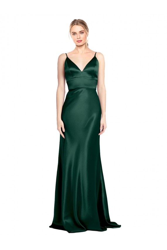 Sleeveless Spaghetti Straps V-Back Stretch Satin Sheath Formal Evening Gown / Prom Dress / Bridesmaid Dress Brisbane