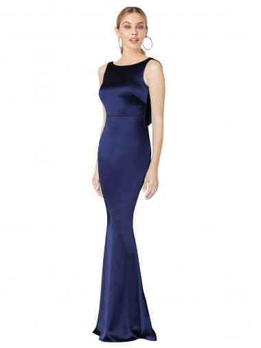 Sleeveless Dark Navy Halter Neck Low Back Stretch Satin Sheath Formal Evening Gown / Prom Dress / Bridesmaid Dress Brisbane
