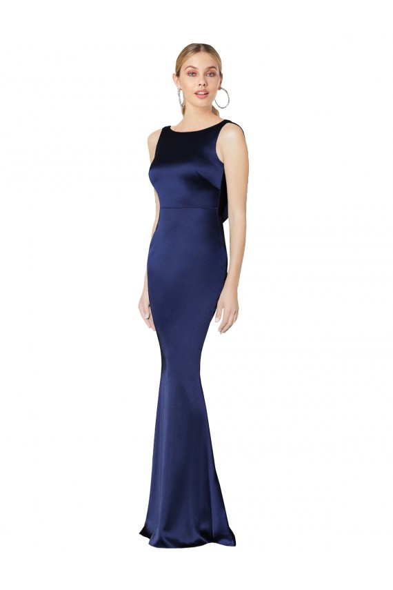 Sleeveless Dark Navy Halter Neck Low Back Stretch Satin Sheath Formal Evening Gown / Prom Dress / Bridesmaid Dress Brisbane