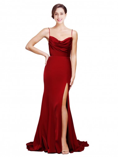 Sleeveless Spaghetti Straps Criss Cross Back Stretch Satin Sheath Black Tie Evening Gown / Prom Dress / Bridesmaid Dress Brisbane