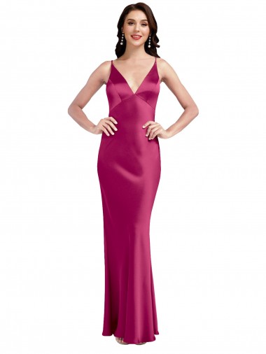Sleeveless Spaghetti Straps Low Back Stretch Satin A-Line Formal Evening Dress / Bridesmaid Dress Brisbane