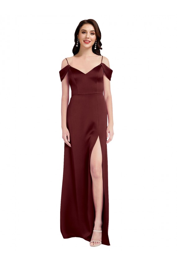 Sleeveless Off the Shoulder Stretch Satin A-Line Formal Dress / Bridesmaid Dress Brisbane