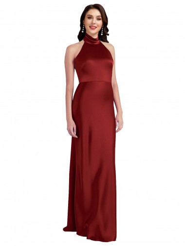 Sleeveless Halter Neck Backless Stretch Satin A-Line Black Tie Evening Gown / Prom Dress / Bridesmaid Dress Brisbane