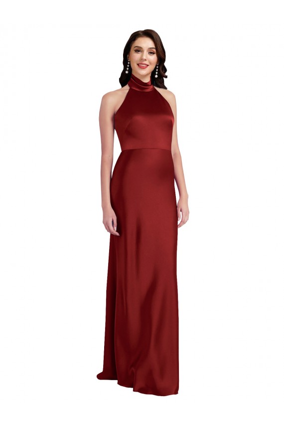 Sleeveless Halter Neck Backless Stretch Satin A-Line Black Tie Evening Gown / Prom Dress / Bridesmaid Dress Brisbane