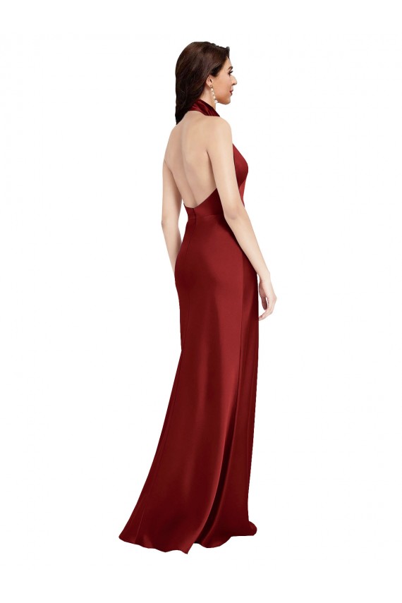 Sleeveless Halter Neck Backless Stretch Satin A-Line Black Tie Evening Gown / Prom Dress / Bridesmaid Dress Brisbane