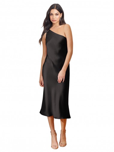 Sleeveless One Shoulder Stretch Satin Sheath Black Tie Evening Dress / Prom Dress / Bridesmaid Dress Brisbane