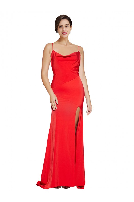 Sleeveless Cowl Neck Low Back Stretch Satin Sheath Formal Evening Gown / Prom Dress / Bridesmaid Dress Brisbane