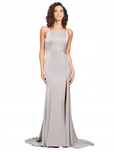 Sleeveless High Neck Low Back Stretch Satin A-Line Formal Evening Gown / Prom Dress / Bridesmaid Dress Brisbane