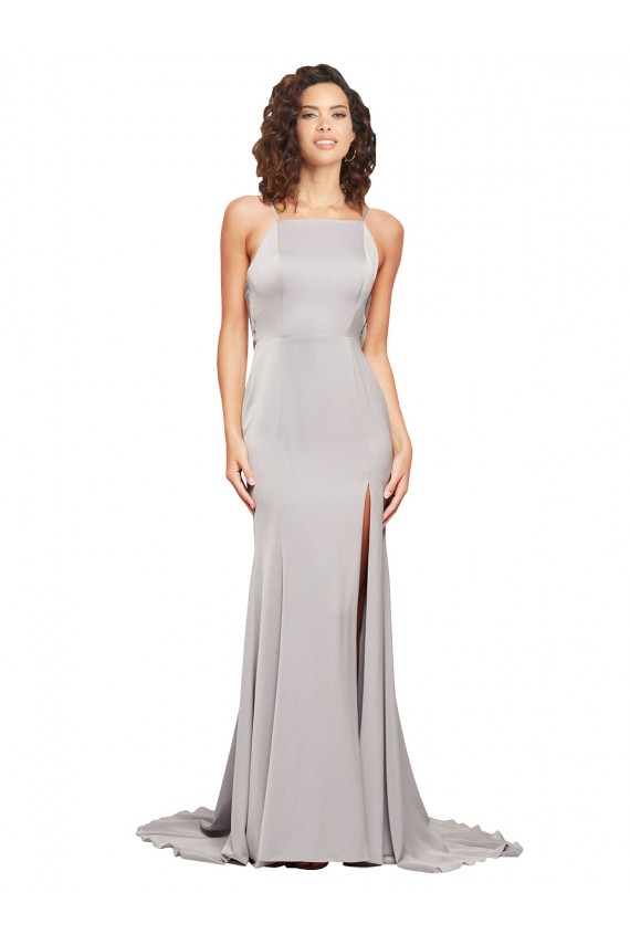 Sleeveless High Neck Low Back Stretch Satin A-Line Formal Evening Gown / Prom Dress / Bridesmaid Dress Brisbane