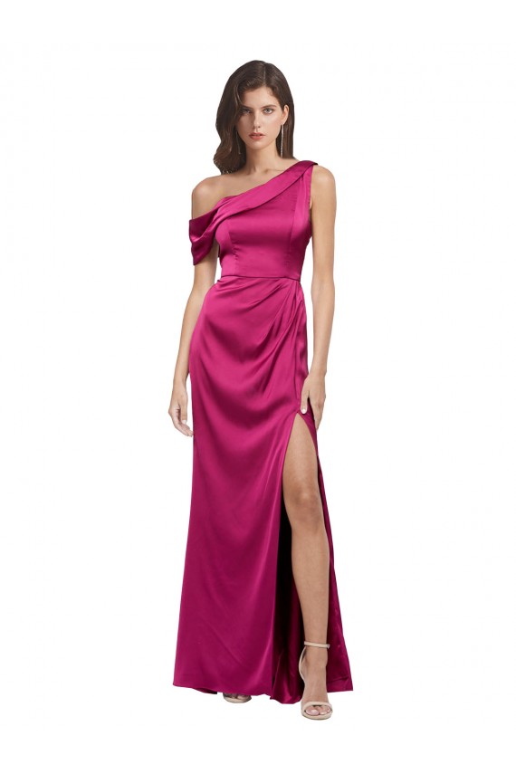 Sleeveless One Shoulder Stretch Satin A-Line Bridesmaid Dress / Evening Dress Brisbane