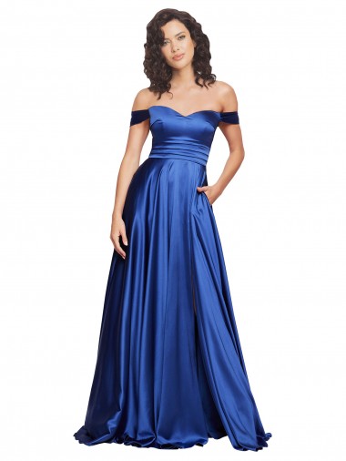 Sleeveless Off the Shoulder Stretch Satin A-Line Formal Evening Gown / Prom Dress / Bridesmaid Dress Brisbane