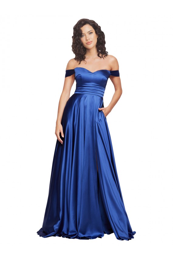 Sleeveless Off the Shoulder Stretch Satin A-Line Formal Evening Gown / Prom Dress / Bridesmaid Dress Brisbane