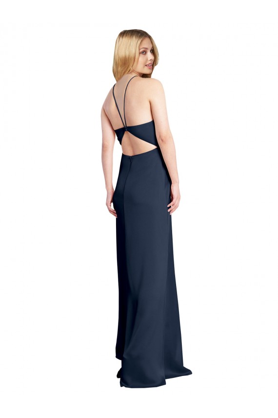 Sleeveless Halter Neck Criss Cross Open Back Stretch Satin A-Line Formal Evening Gown / Prom Dress / Bridesmaid Dress Brisbane