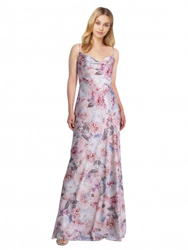Sleeveless Cowl Neck Stretch Satin & Floral A-Line Formal Evening Gown / Bridesmaid Dress Brisbane