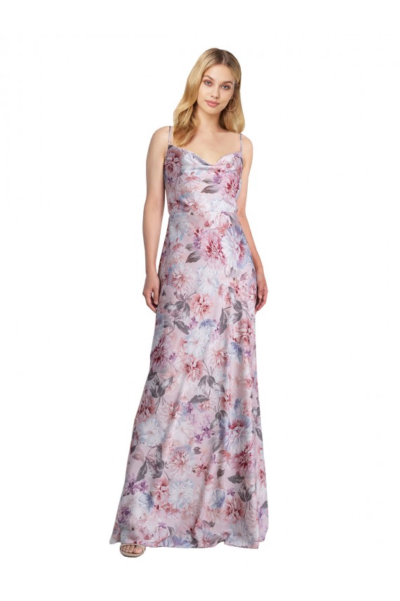 Sleeveless Cowl Neck Stretch Satin & Floral A-Line Formal Evening Gown / Bridesmaid Dress Brisbane