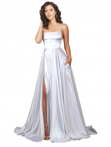 Sleeveless Spaghetti Straps Stretch Satin A-Line Beach Wedding Dress Brisbane