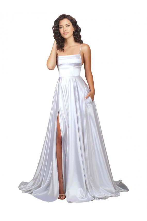 Sleeveless Spaghetti Straps Stretch Satin A-Line Beach Wedding Dress Brisbane