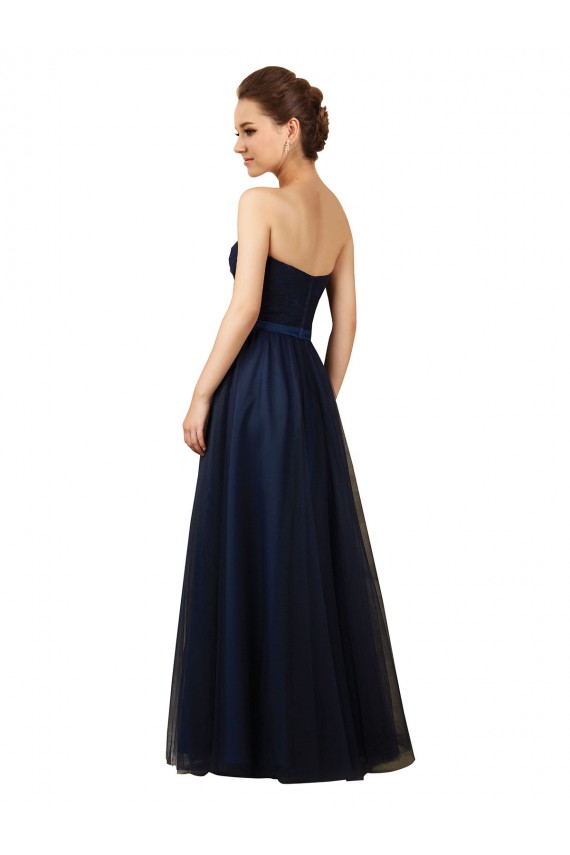 Sleeveless Dark Navy Sweetheart Tulle A-Line Bridesmaid Gown Brisbane