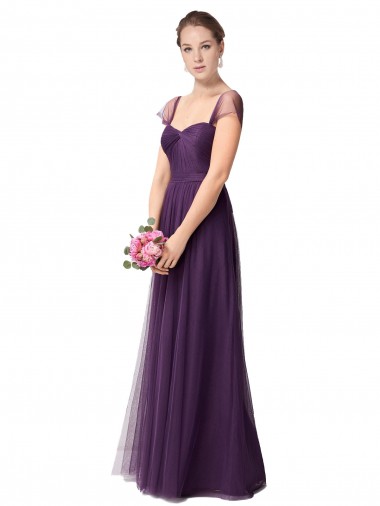 Cap Sleeves Plum Purple Sweetheart Tulle A-Line Bridesmaid Dress Brisbane