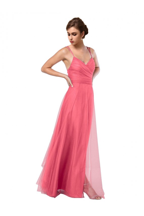 Sleeveless Watermelon Spaghetti Straps V-Back Tulle A-Line Bridesmaid Dress Brisbane