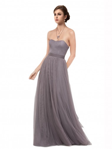 Sleeveless Pewter Spaghetti Straps V-Back Tulle A-Line Bridesmaid Dress Brisbane