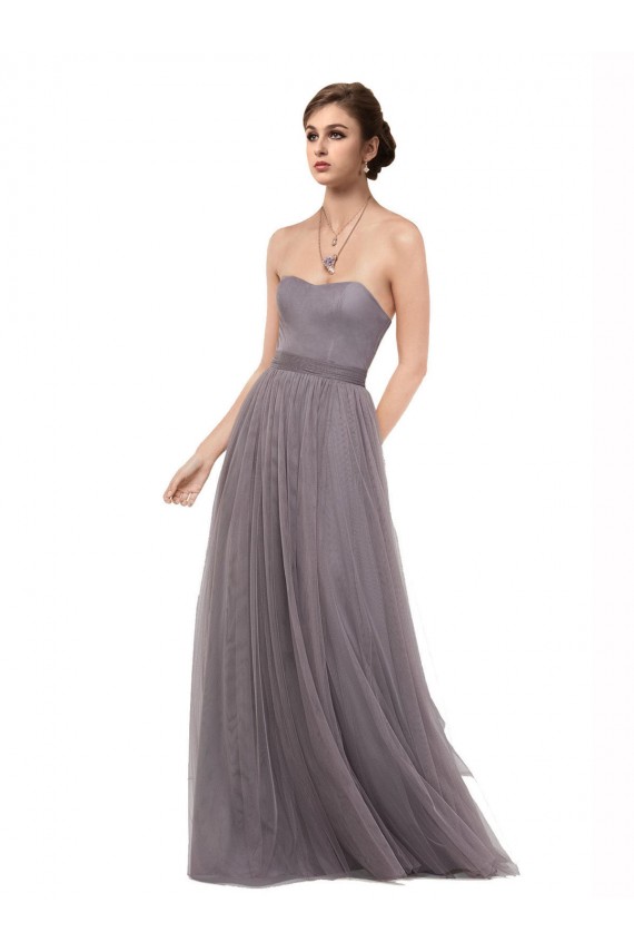 Sleeveless Pewter Spaghetti Straps V-Back Tulle A-Line Bridesmaid Dress Brisbane