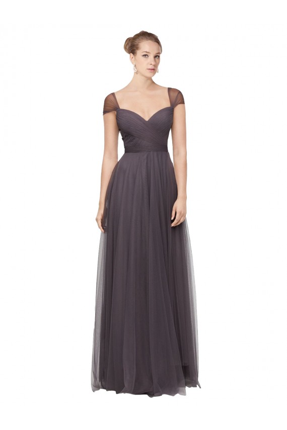 Cap Sleeves Pewter Sweetheart Tulle A-Line Bridesmaid Dress Brisbane