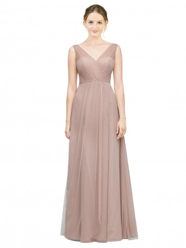 Sleeveless Blush V-Neck Tulle A-Line Bridesmaid Dress Brisbane
