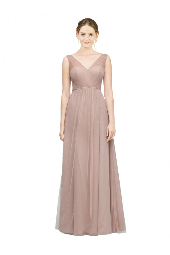 Sleeveless Blush V-Neck Tulle A-Line Bridesmaid Dress Brisbane