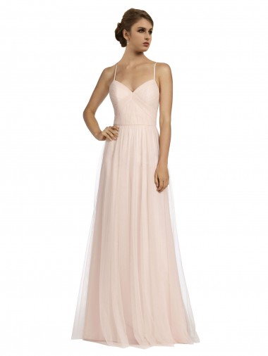 Sleeveless Pink Spaghetti Straps Tulle A-Line Bridesmaid Dress Brisbane