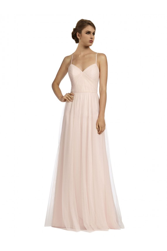 Sleeveless Pink Spaghetti Straps Tulle A-Line Bridesmaid Dress Brisbane