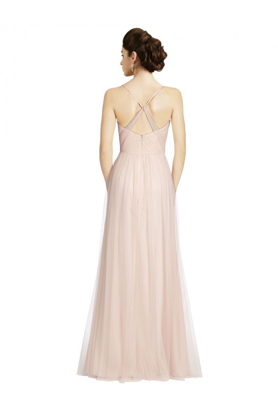 Sleeveless Pink Spaghetti Straps Tulle A-Line Bridesmaid Dress Brisbane