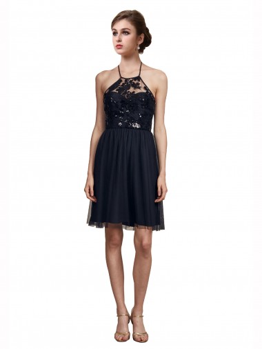 Sleeveless Halter Neck Tulle A-Line Bridesmaid Gown Brisbane