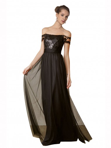 Sleeveless Off the Shoulder Tulle & Sequin A-Line Bridesmaid Dress Brisbane