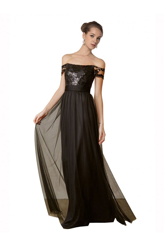 Sleeveless Off the Shoulder Tulle & Sequin A-Line Bridesmaid Dress Brisbane