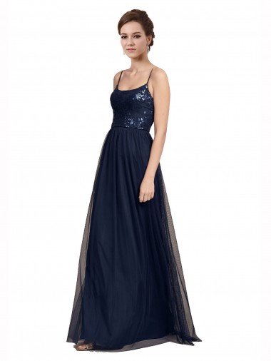 Sleeveless Spaghetti Straps Tulle & Lace A-Line Bridesmaid Dress Brisbane