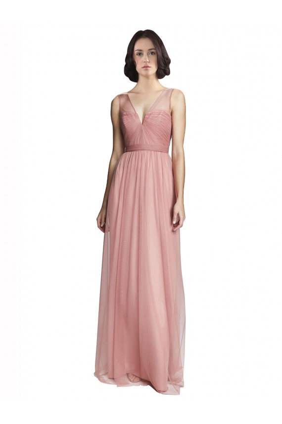 Sleeveless Rose Pink V-Neck Tulle A-Line Bridesmaid Dress Brisbane