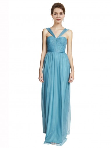 Sleeveless Sky Blue Spaghetti Straps Tulle A-Line Bridesmaid Dress Brisbane