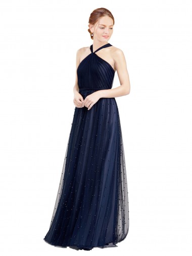 Sleeveless Halter Neck Tulle A-Line Bridesmaid Dress / Evening Dress Brisbane