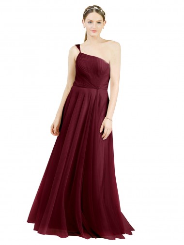 Sleeveless One Shoulder Tulle A-Line Semi Formal Evening Dress / Bridesmaid Dress Brisbane