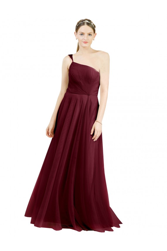 Sleeveless One Shoulder Tulle A-Line Semi Formal Evening Dress / Bridesmaid Dress Brisbane