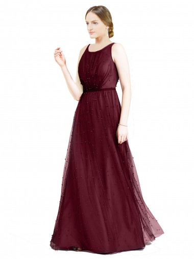 Sleeveless Boat Neck Keyhole Back Tulle A-Line Semi Formal Evening Dress / Bridesmaid Dress Brisbane