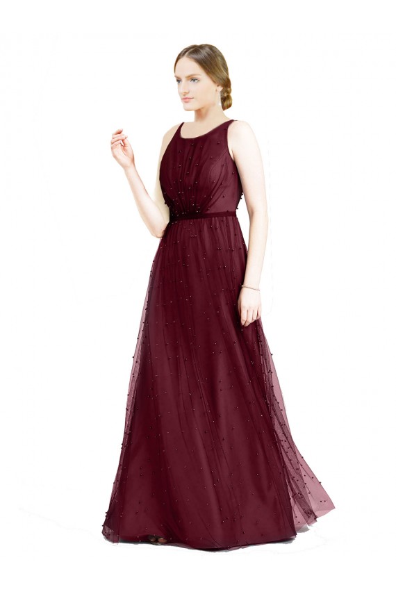 Sleeveless Boat Neck Keyhole Back Tulle A-Line Semi Formal Evening Dress / Bridesmaid Dress Brisbane