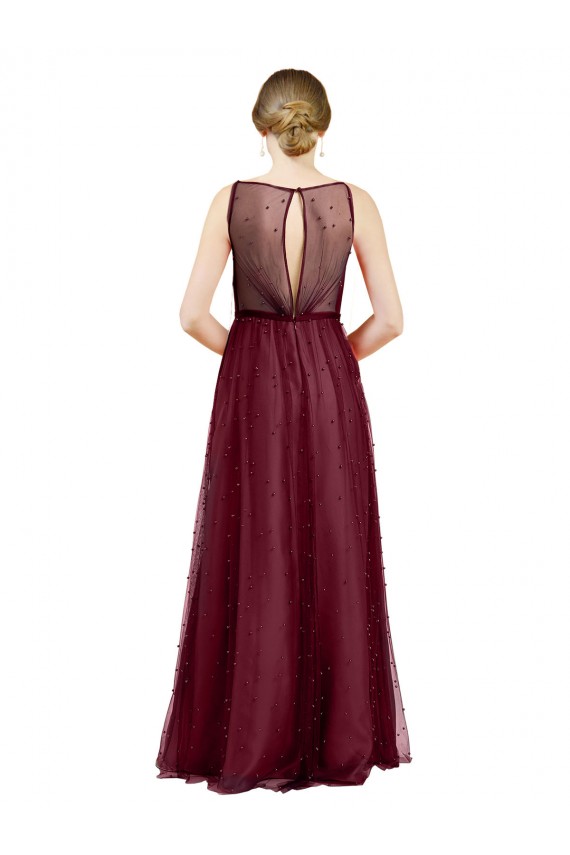 Sleeveless Boat Neck Keyhole Back Tulle A-Line Semi Formal Evening Dress / Bridesmaid Dress Brisbane